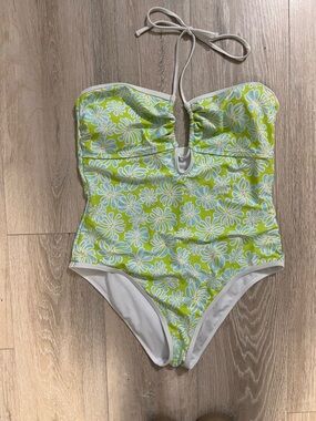Floral Lime Halter One-Piece Swimsuit